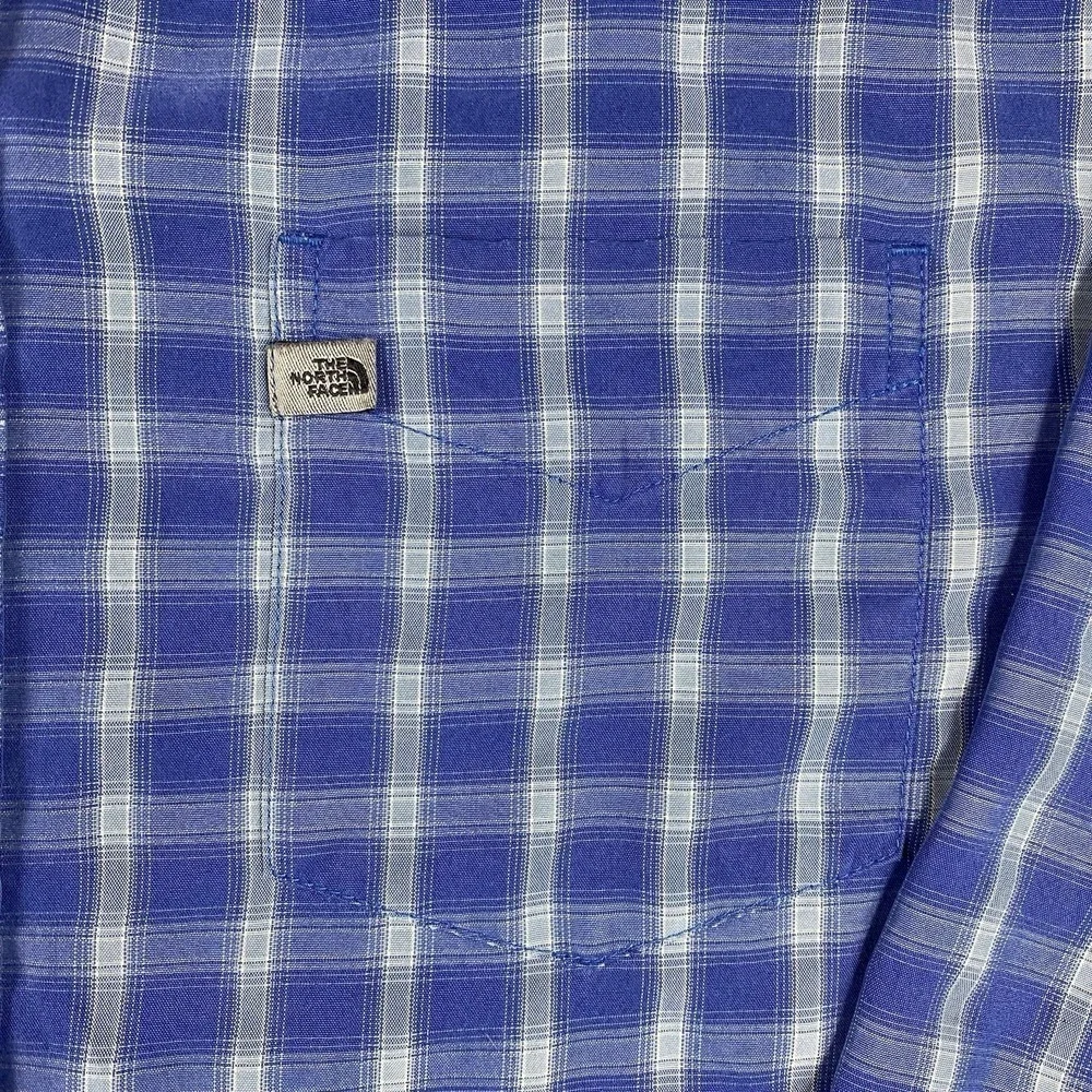 The North Face Shirt Mens M Blue Plaid Long Sleeve Button Up Vented Hiking